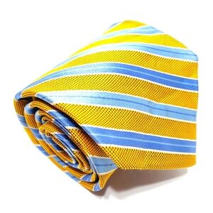 Brooks Brothers Necktie Gold & Blue Stripe Pattern Stain Resistant Jacquard